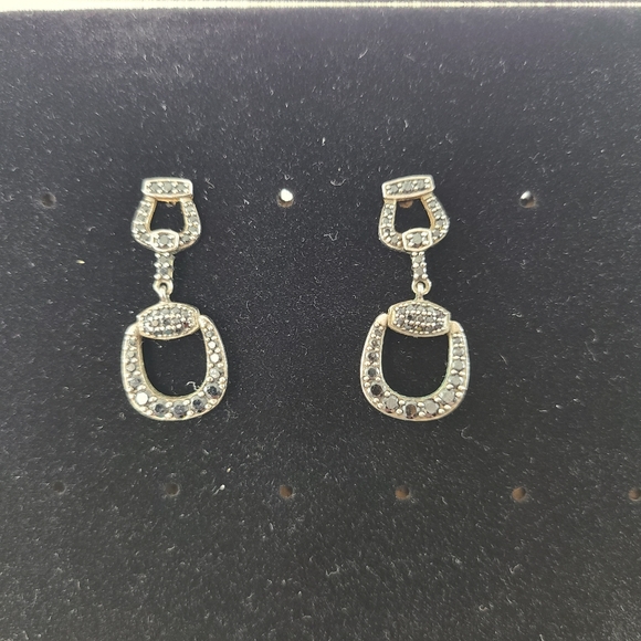 Handmade Jewelry - Black Spinel Sterling Horsebit Equestrian Dangle Drop Post Clutch